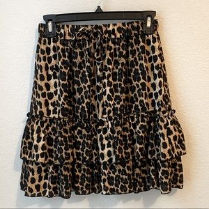 NWOT: Leopard Print Layer Ruffle Hem Short Skirt Sz. Small